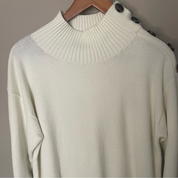 Anthropologie Margarita Mock Neck Tunic Sweater M Ivory Shoulder Button - Picture 7 of 11